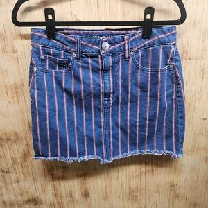 American Eagle Outfitters Blue Denim Mini Skirt with Pink Stripes